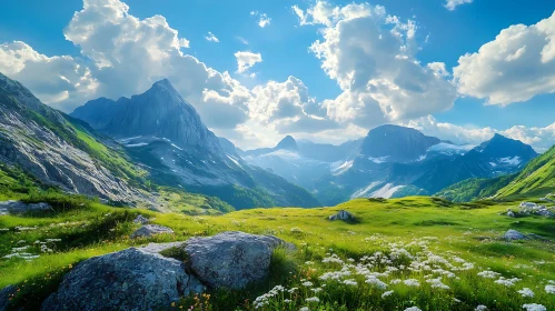 Scenic Mountain Landscape with Flowers