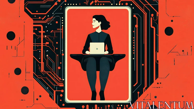 Woman with Laptop in Tech Frame AI Image