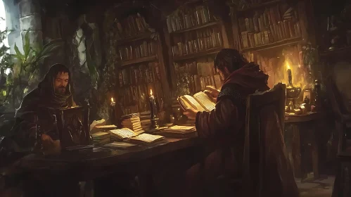 Scholarly Monks Reading Old Books