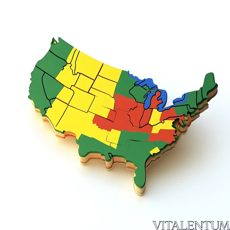 Colorful 3D United States Regional Map AI Image