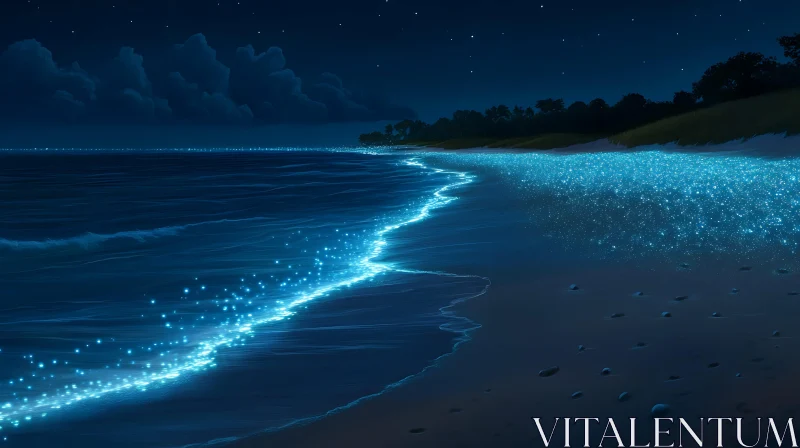 AI ART Glowing Seashore Under Starry Skies