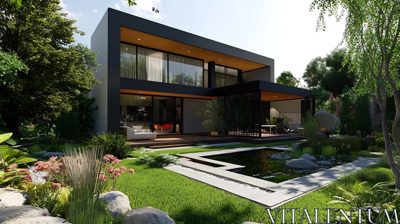 Contemporary Home in a Lush Garden Setting AI Image