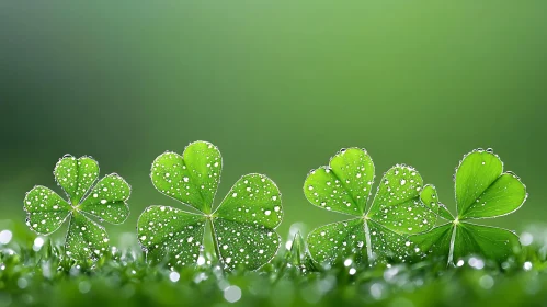 Four Leaf Clovers with Water Droplets