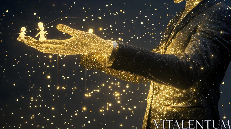 AI ART Sparkling Figures in Golden Hand