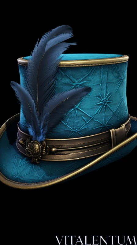 Turquoise Top Hat with Feathers - Finely Rendered Trompe-l'oeil Art AI Image