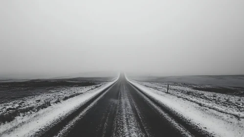 Misty Road in Winter Landscape