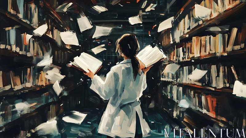 Woman Reading in an Abstract Library AI Image