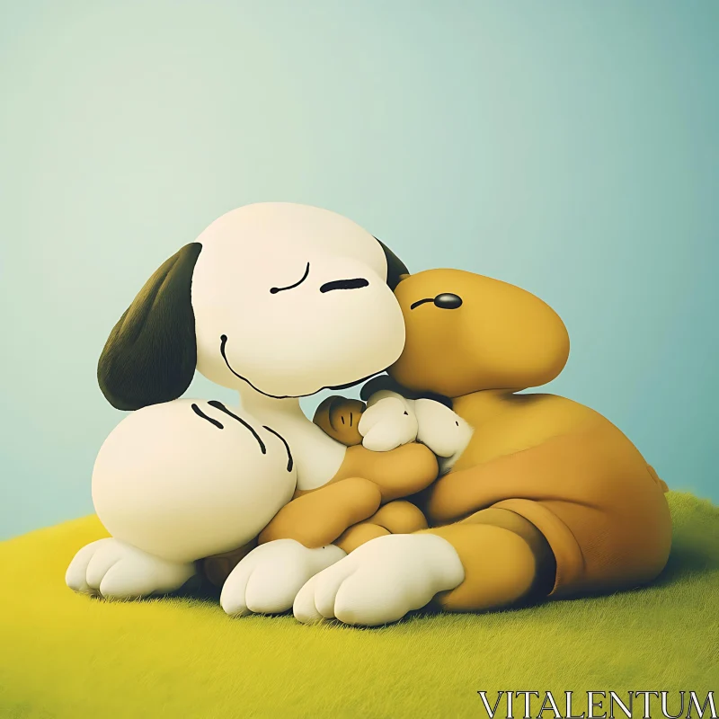 Cute Cartoon Puppies in Cozy Embrace AI Image