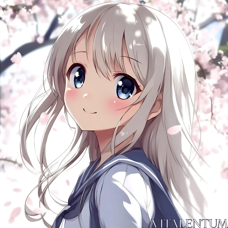 Blonde Anime Girl in Spring Blossoms AI Image