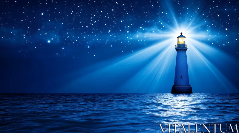 Beacon of Hope: Lighthouse at Night AI Image