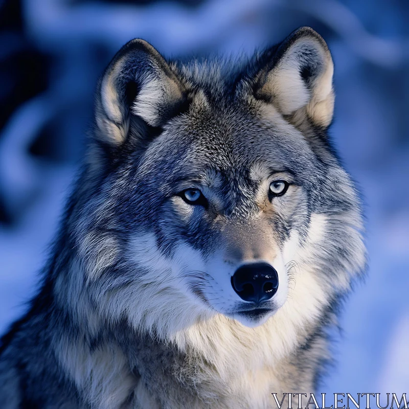 Close-Up of a Wolf with Blue Eyes AI Image