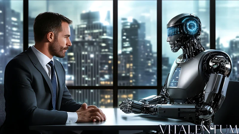 Man and Robot Face-Off AI Image