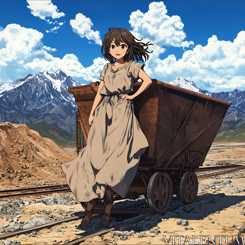 Girl Amidst Mountains with Cart AI Image