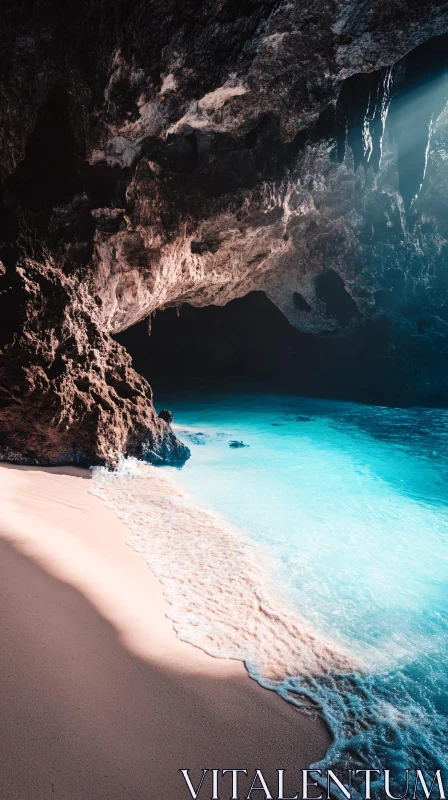 Peaceful Beach Cave with Blue Waters AI Image