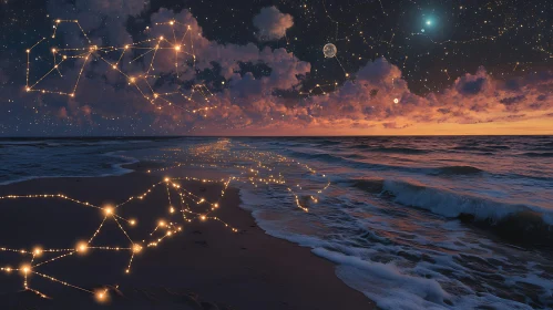 Starry Night Seascape with Constellations