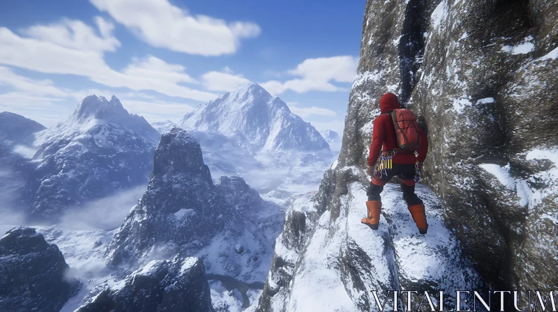 Climber on Snowy Mountain Ridge AI Image