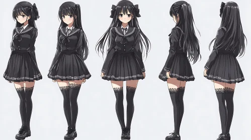 Anime Character in School Uniform - Multi-angle View