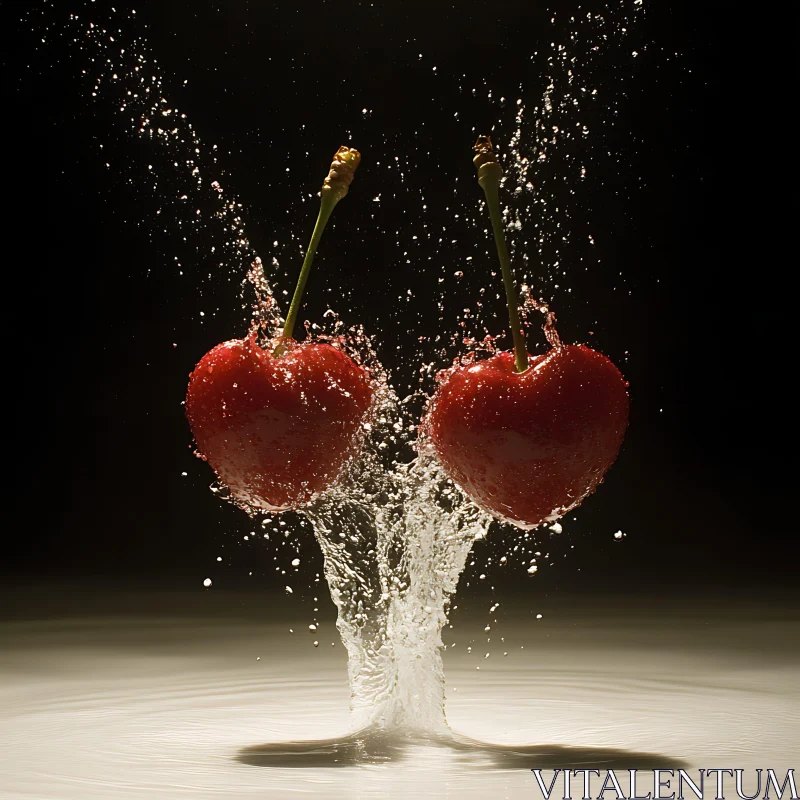 Suspended Cherries with Splashing Water AI Image