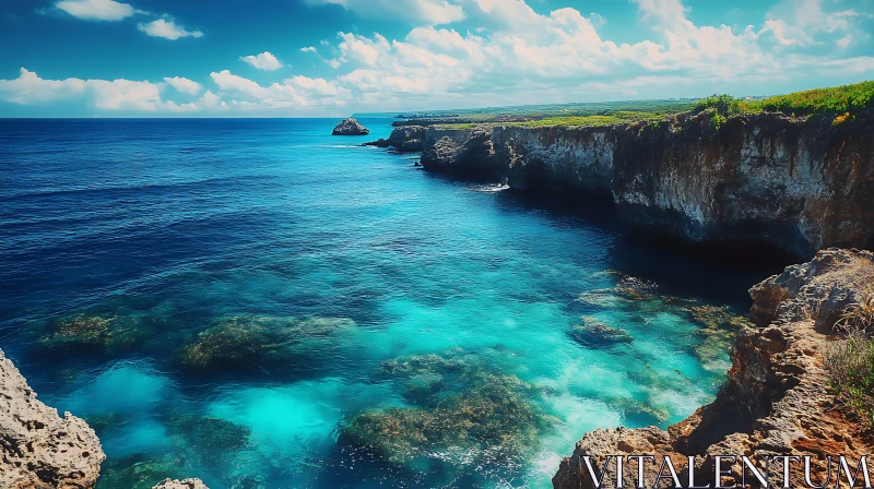 Coastal Azure Waters and Cliffs AI Image