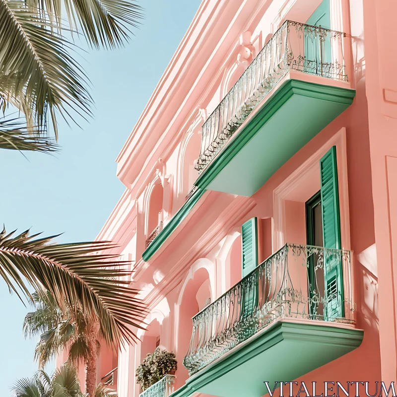 Tropical Pastel Architecture with Balconies AI Image