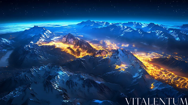 AI ART Snowy Peaks and City Lights Landscape