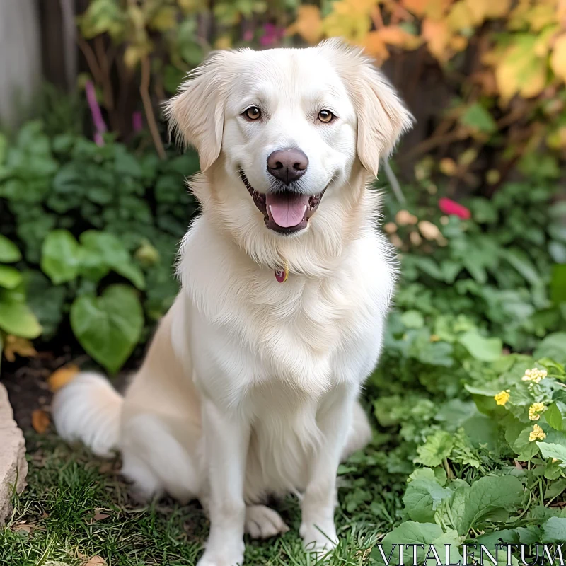 Fluffy Golden Retriever Amongst Greenery AI Image