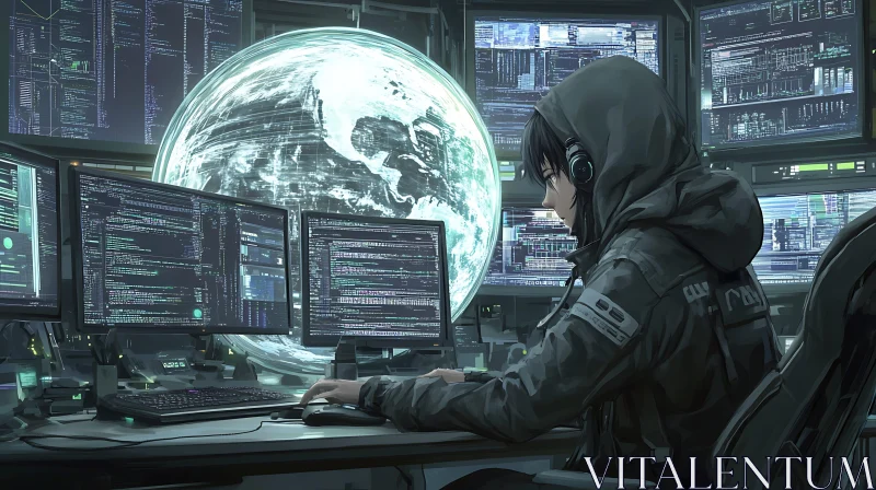 AI ART Hooded Coder with Global Network