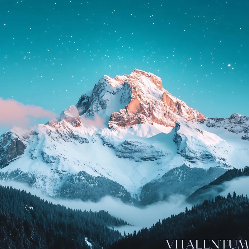 Winter Mountain Landscape at Night AI Image