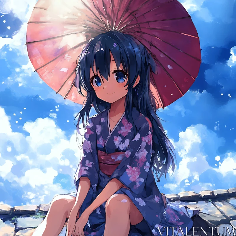 Serene Anime Girl with Parasol AI Image