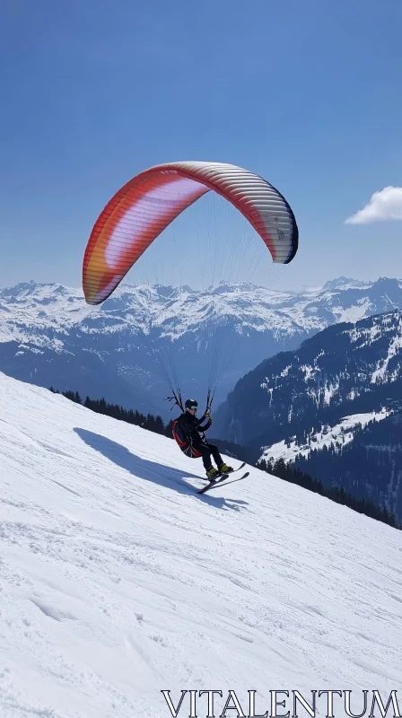 AI ART Mountain Snowboarding with Paraglider