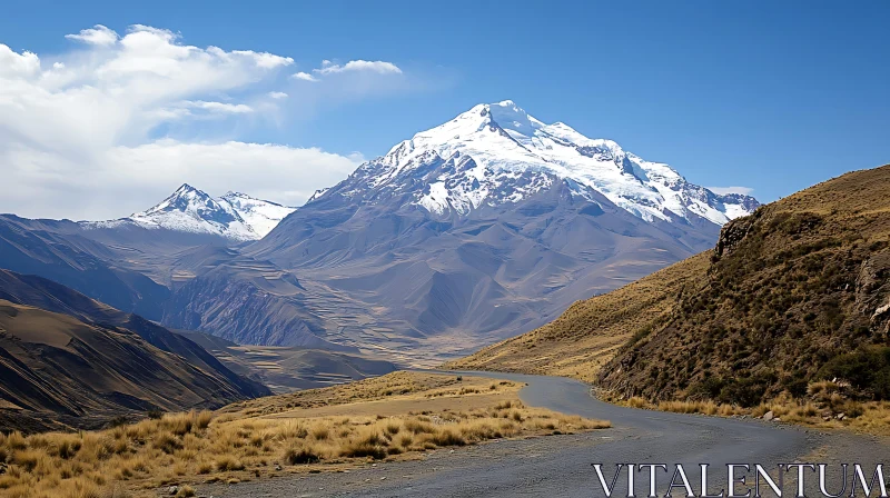 Winding Road to Snowy Mountain Peak AI Image