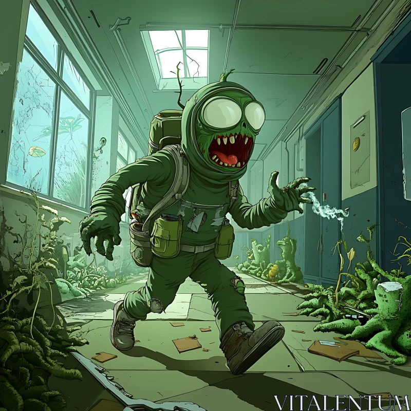 Cartoon Zombie Apocalypse in School Hall AI Image