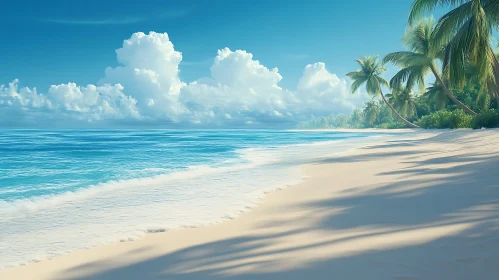 Tropical Beach Scene with Palm Trees