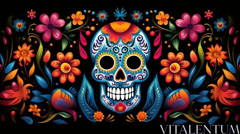 Colorful Skull Art - A Tribute to the Day of the Dead AI Image