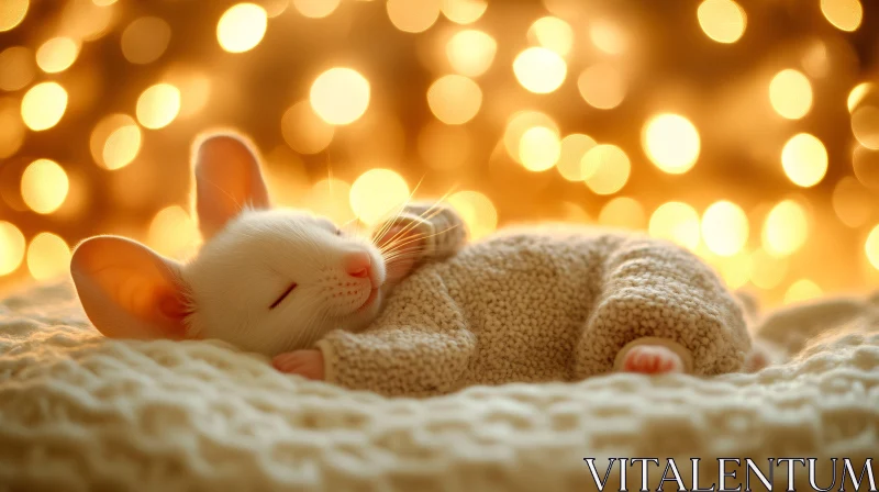 Sleeping Mouse in Knitted Sweater AI Image