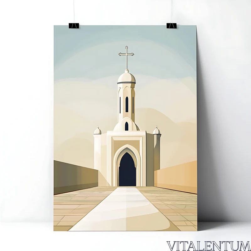 Digital Illustration of a Minimalist Church AI Image