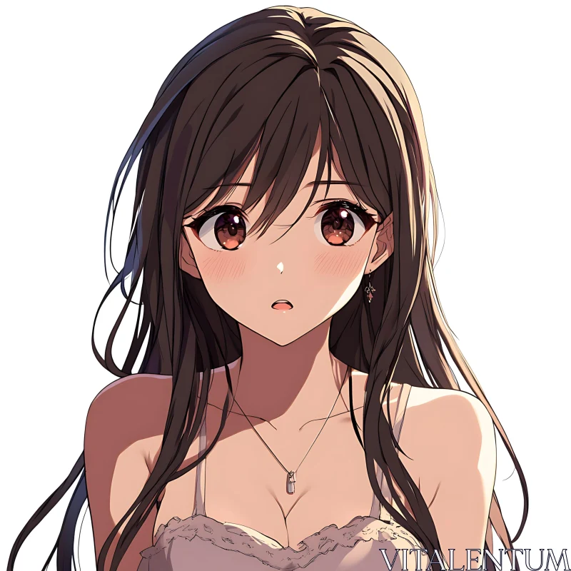 Expressive Anime Girl with Long Hair and Jewelry AI Image