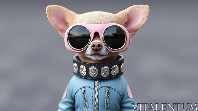 Fashionable Chihuahua with Sunglasses and Studded Collar AI Image