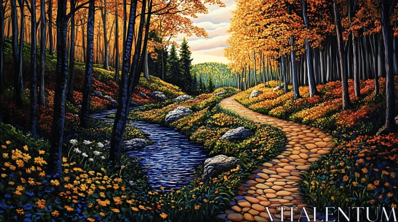 Scenic Autumn Forest With Winding Path