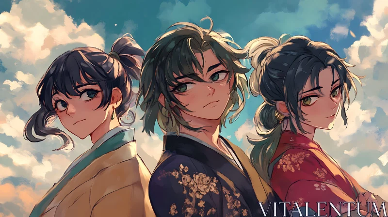 Anime Trio in Serene Sky