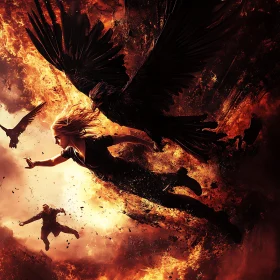 Ethereal Flight Amidst Inferno's Embrace