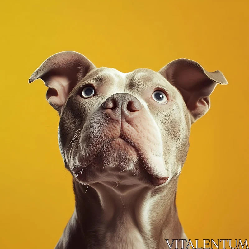 Dog's Upward Gaze Against Yellow Backdrop AI Image