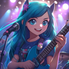 Blue-Haired Anime Character at Concert