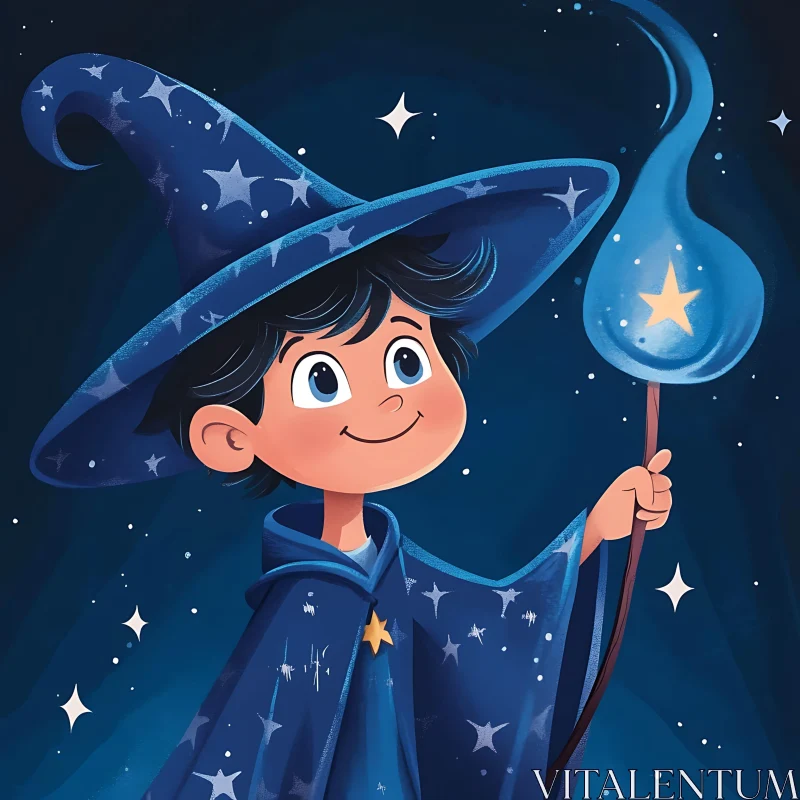 Whimsical Wizard with Starry Magic