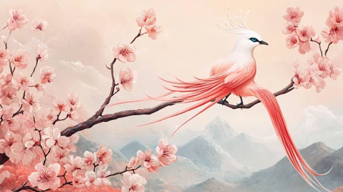 Floral Bird on Branch Fine Art