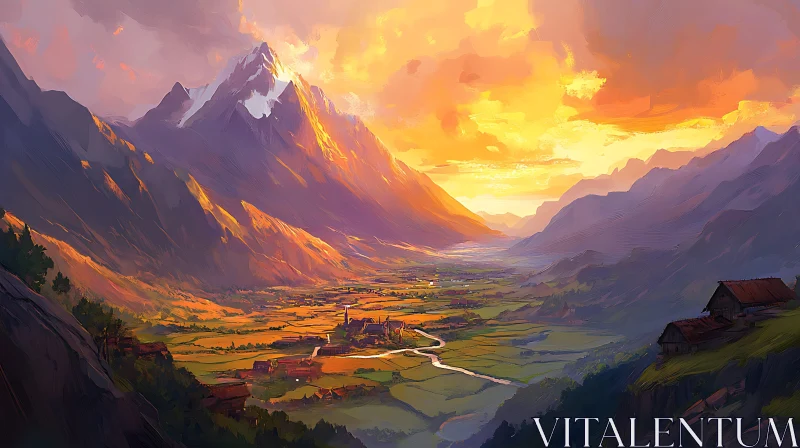 Valley Sunset Mountain Landscape