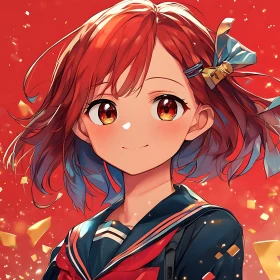 Sparkling Anime Portrait with Red-Haired Girl