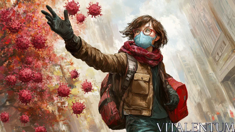 Masked Woman in City During Pandemic