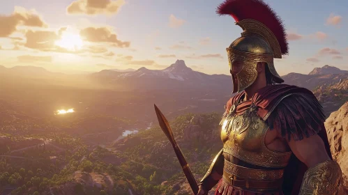 Golden Armored Warrior at Sunset