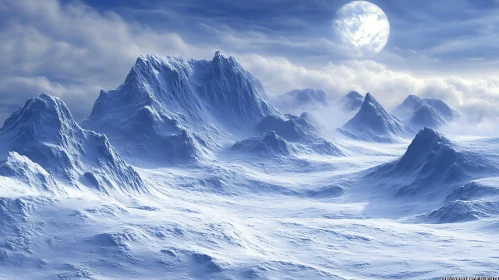 Winter Mountain Landscape with Moon
